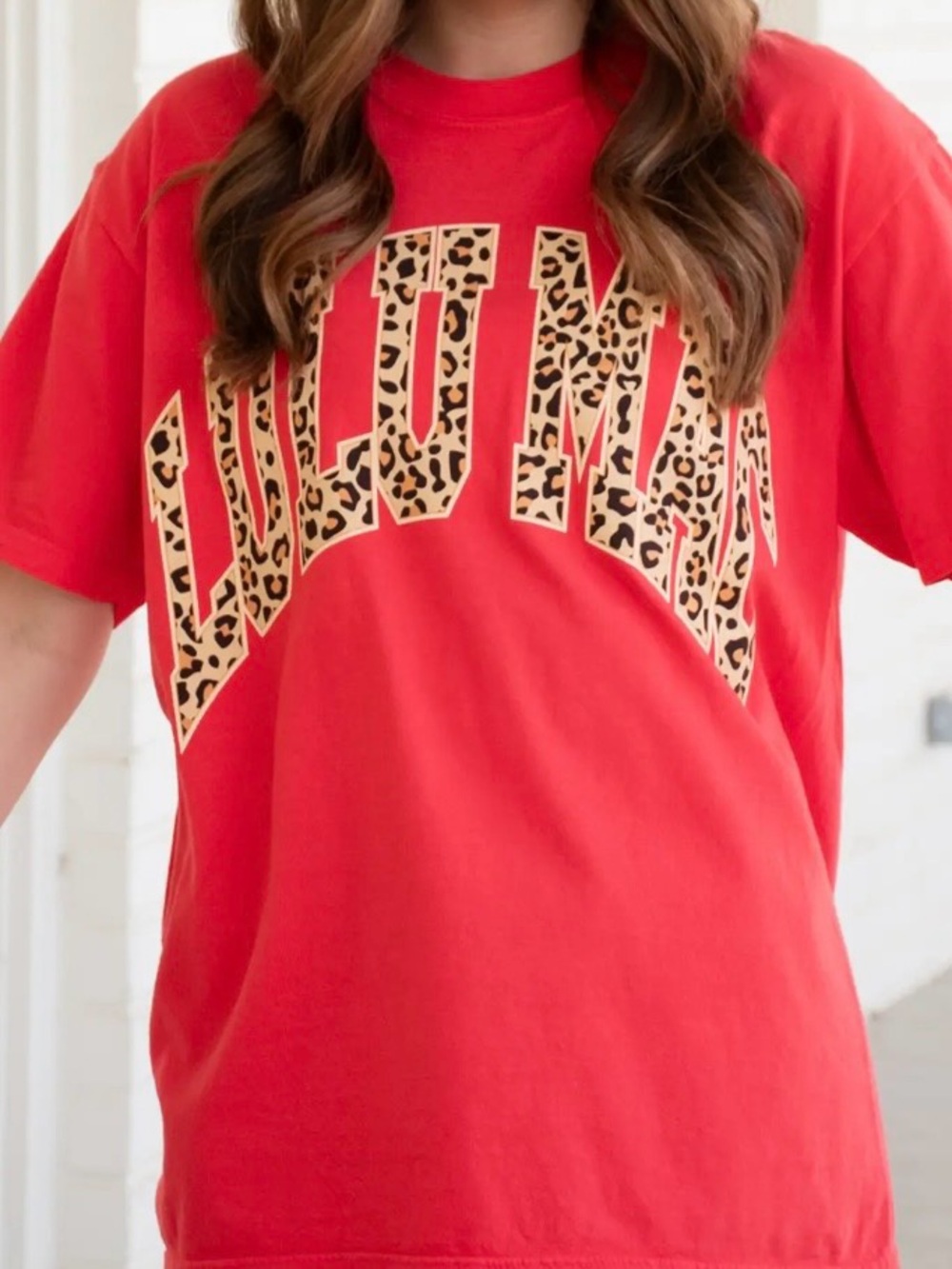Women's Red Graphic Short-Sleeve Tee with Leopard Print